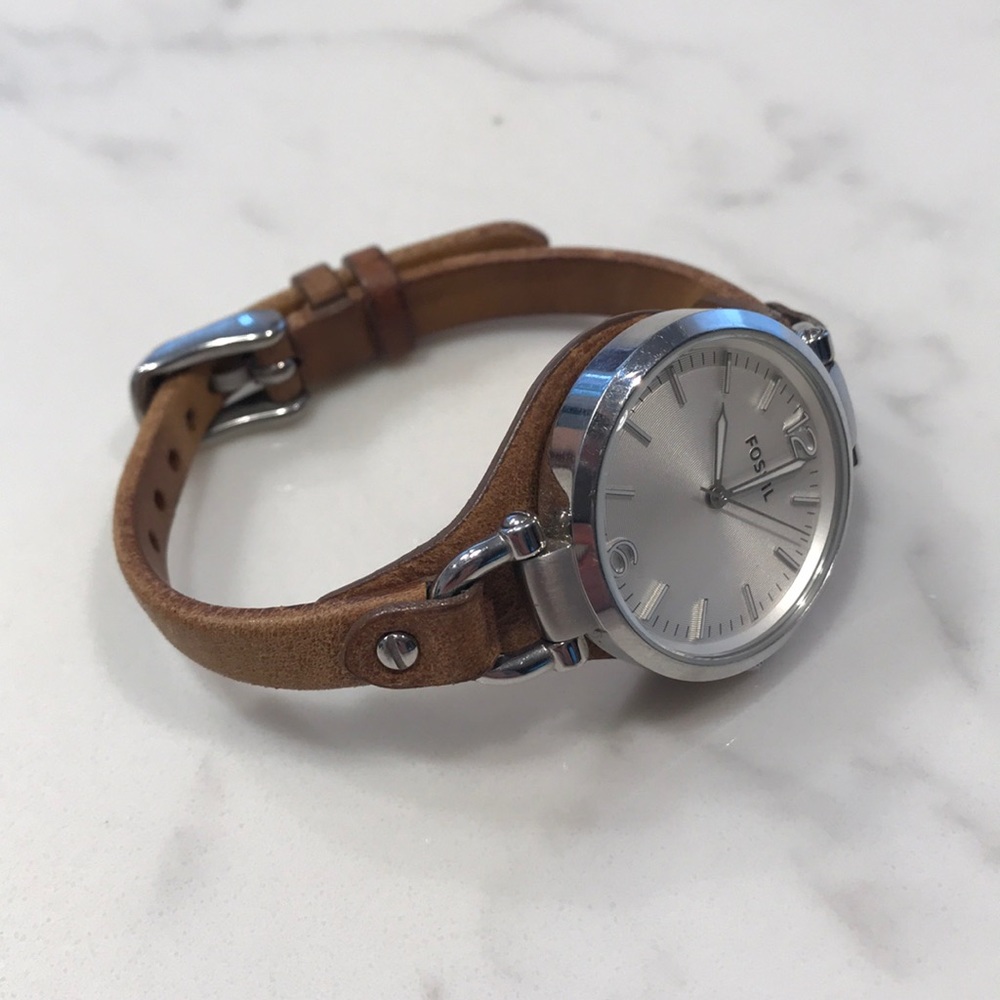 Fossil Georgia Silver Leather Watch